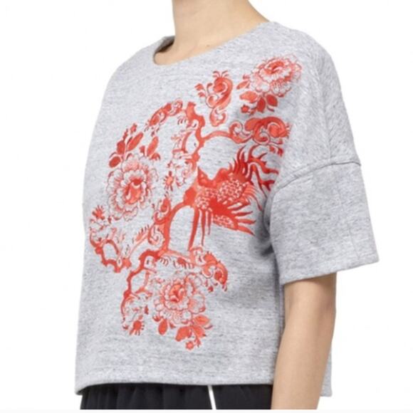 Elizabeth and James Womens Gray Oversized Embroidered Short Sleeve Shirt Small - Picture 1 of 10